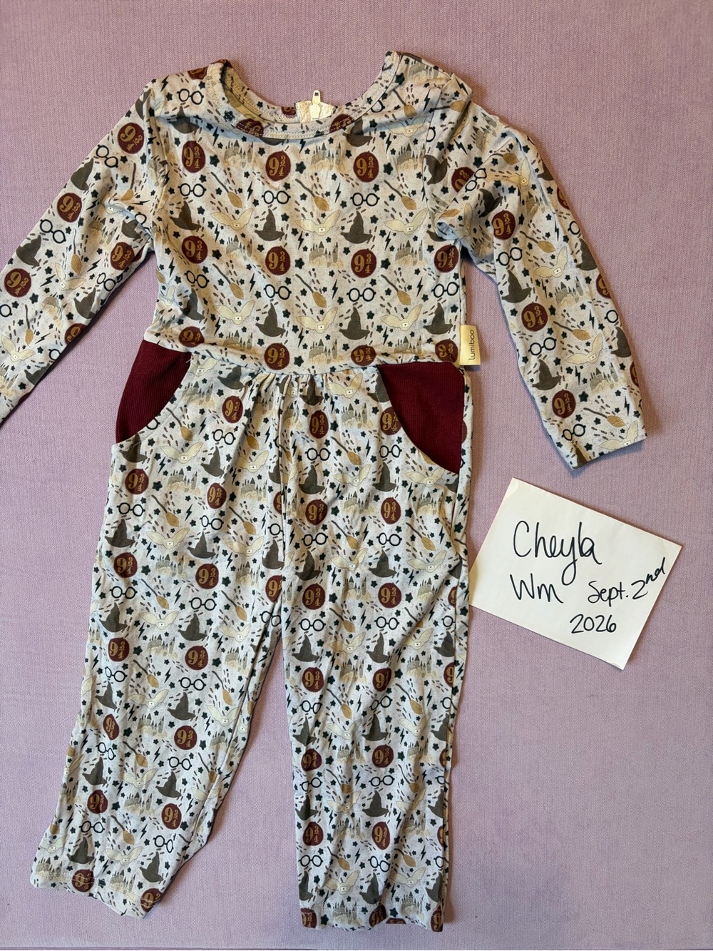 Kids Maroon Pocket Harry-Inspired Printed Jumpsuit bamboo